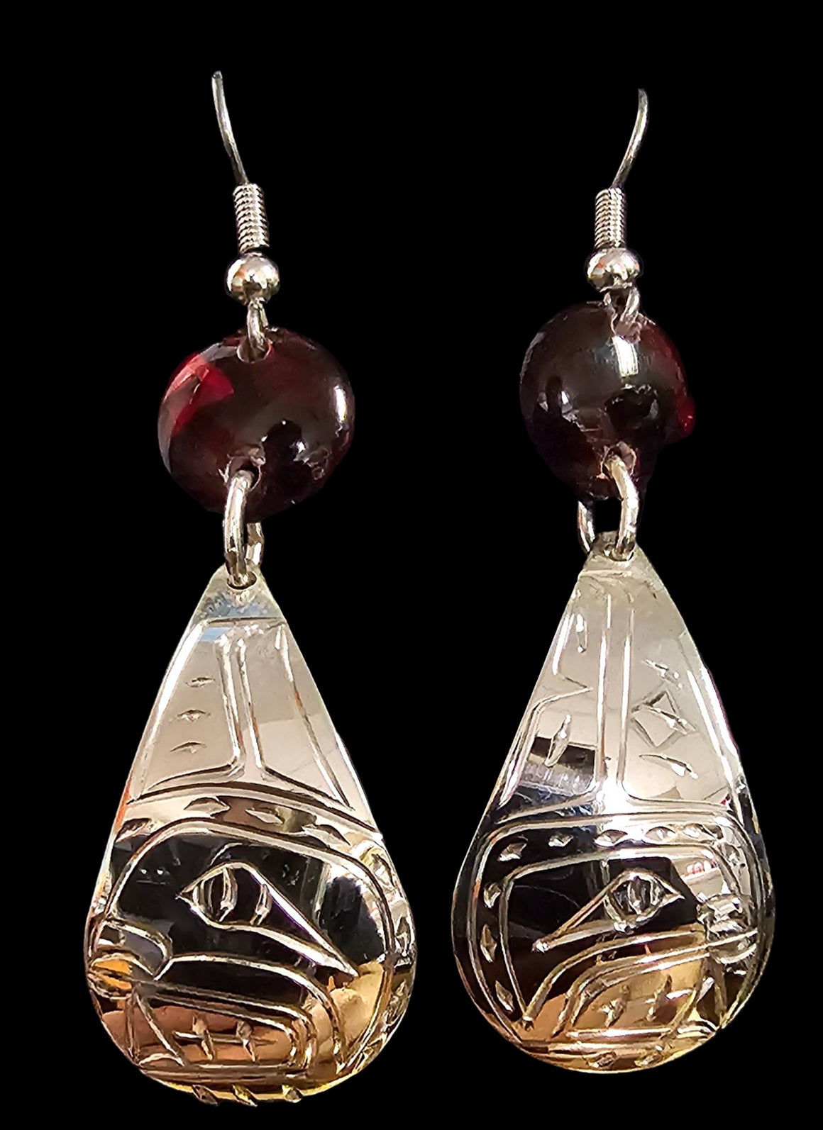 Orca Tear Drop Red Abalone Shell Earrings