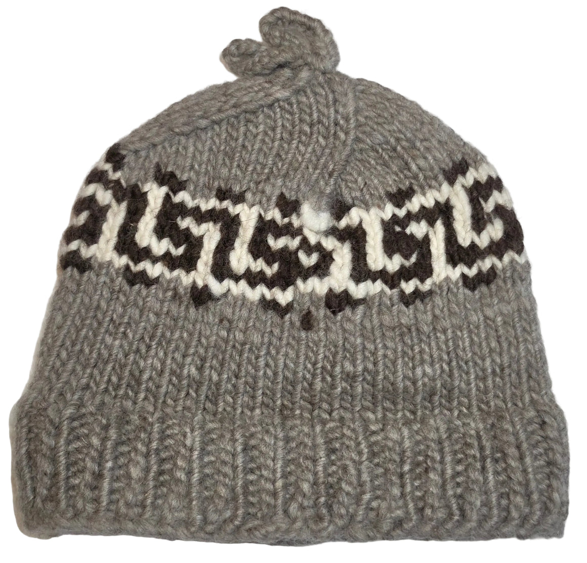 Dark Grey Geometric Design Cowichan Toque