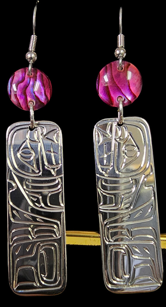 Rectangle Orca Earrings  Purple Abalone by Vincent Henson