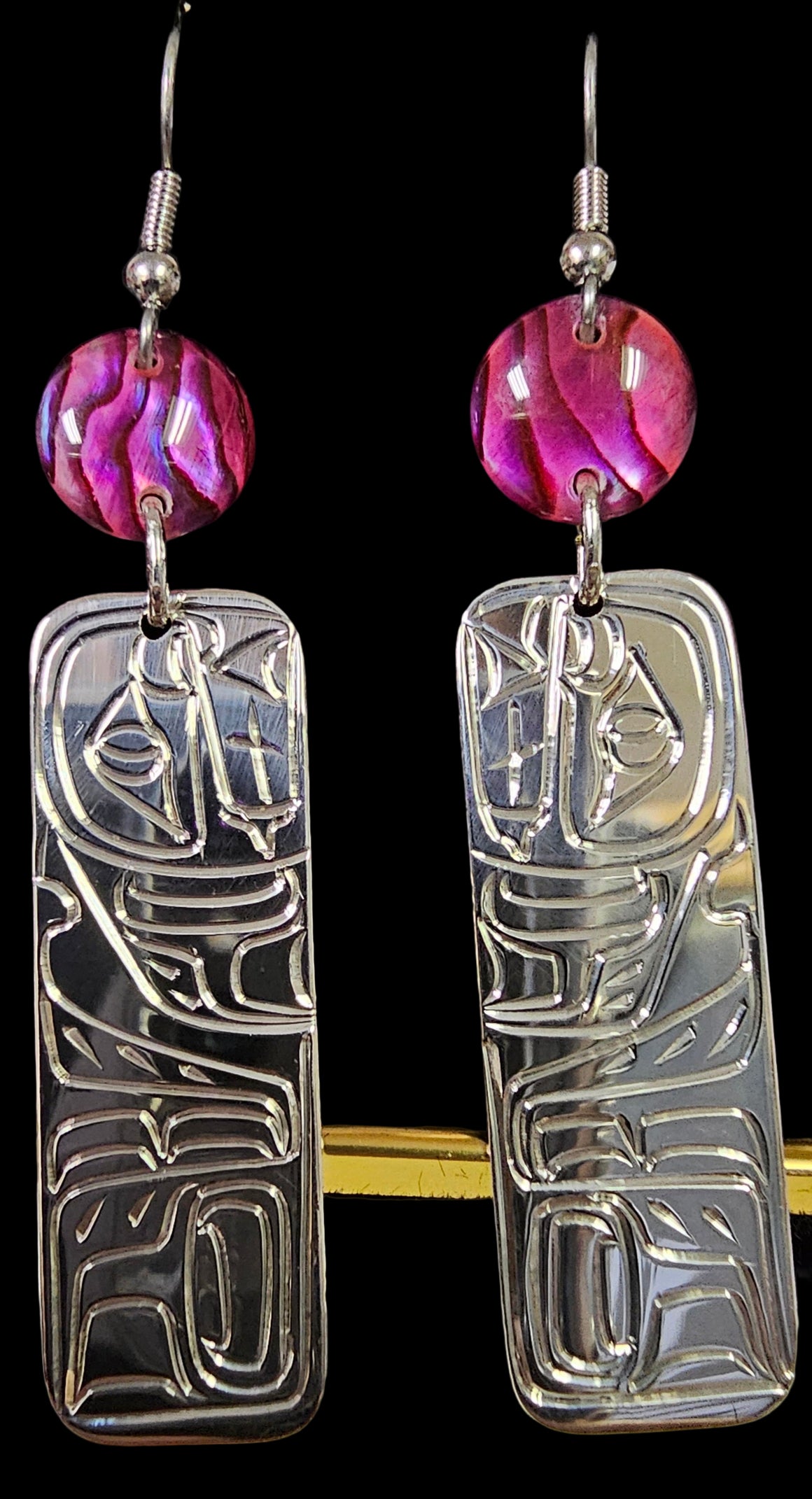 Rectangle Orca Earrings  Purple Abalone by Vincent Henson