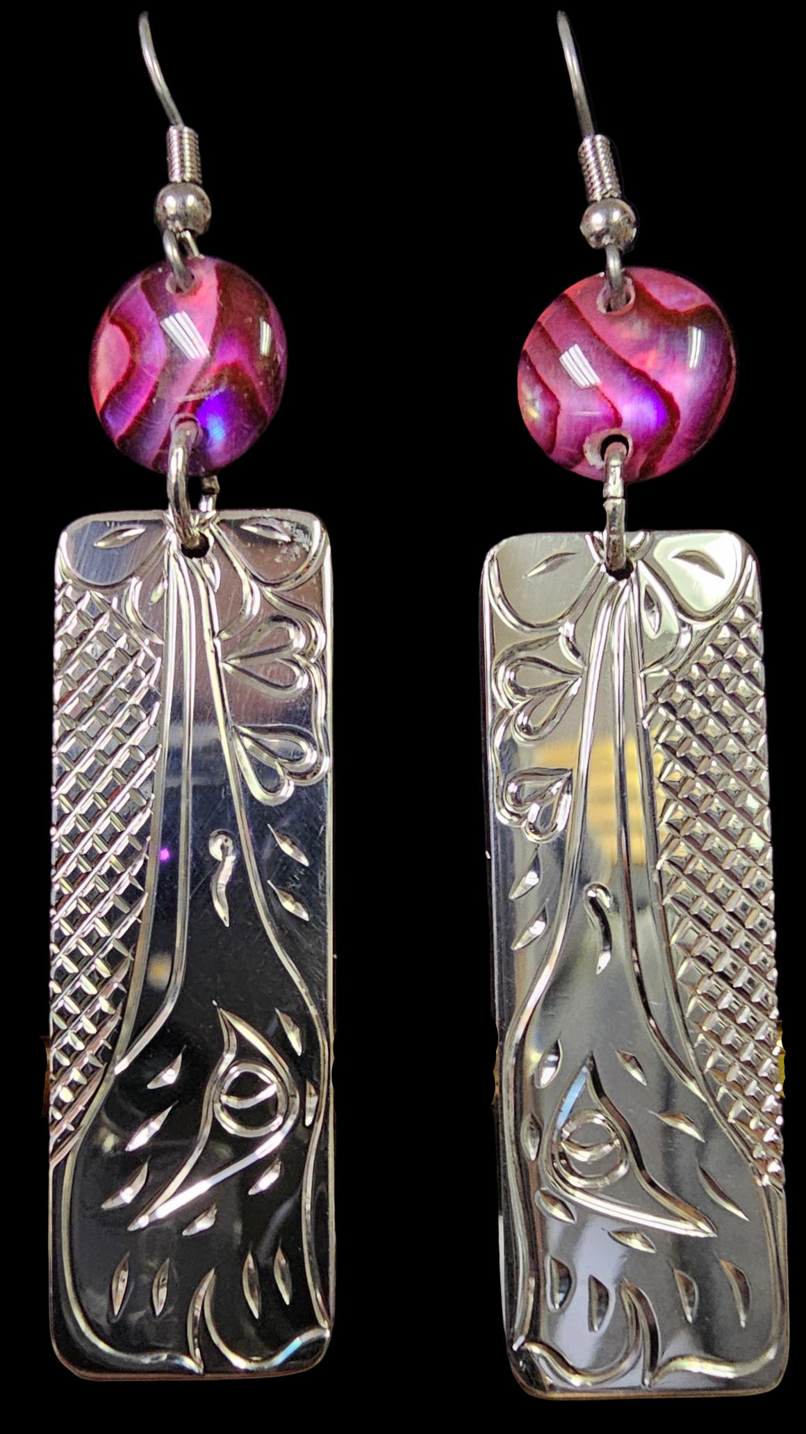 Rectangle Hummingbird  Earrings Purple Abalone by Vincent Henson