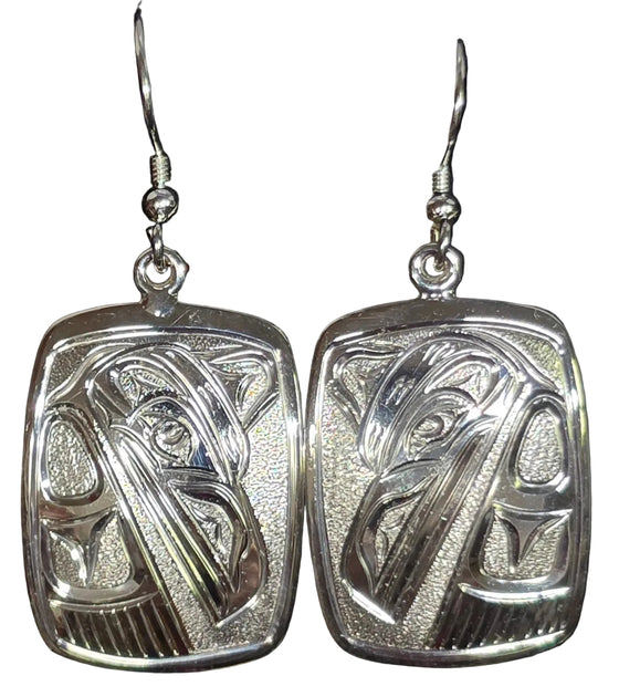 Raven Square Silver Earrings by Joe Descoteaux