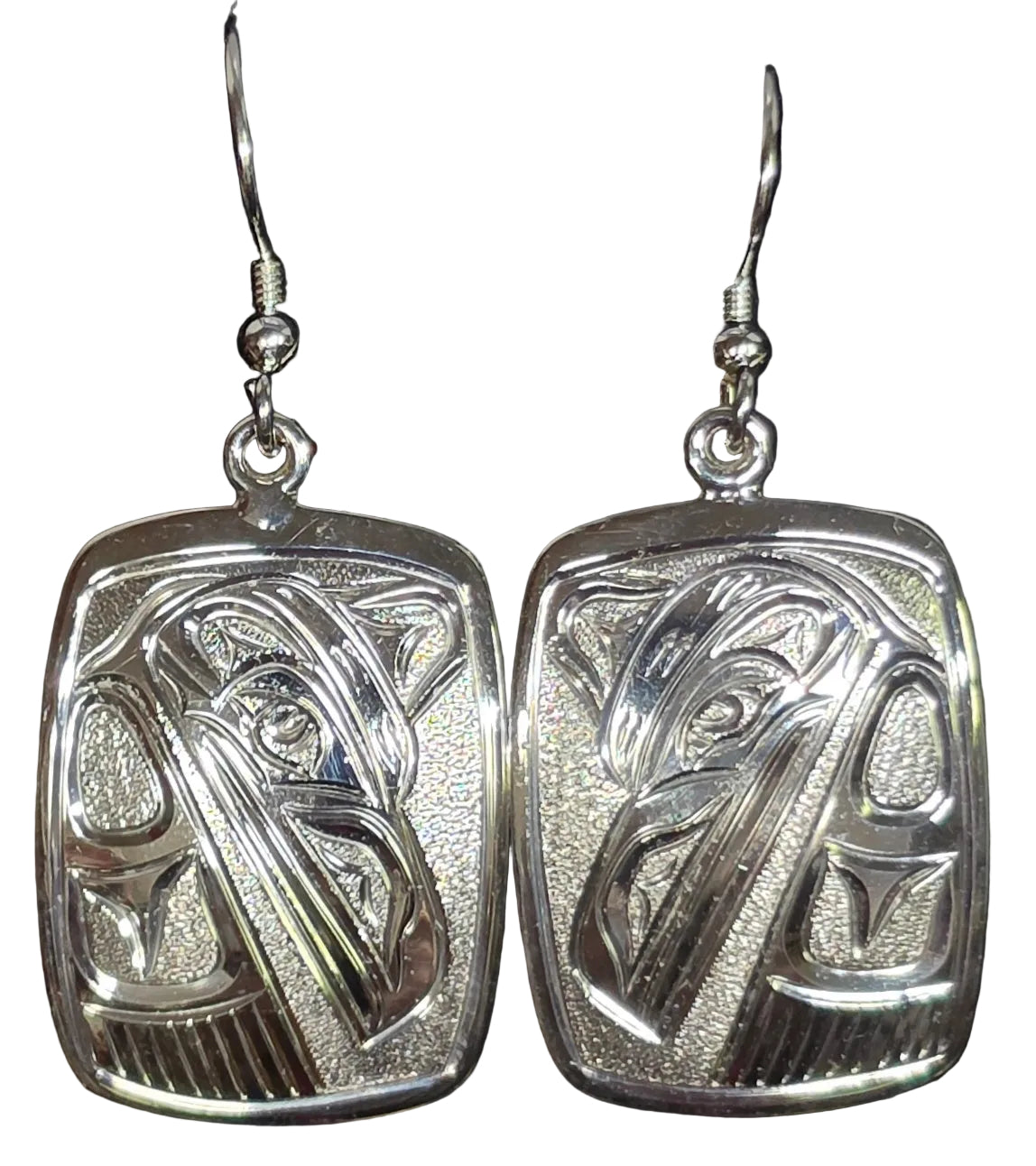 Raven Square Silver Earrings by Joe Descoteaux