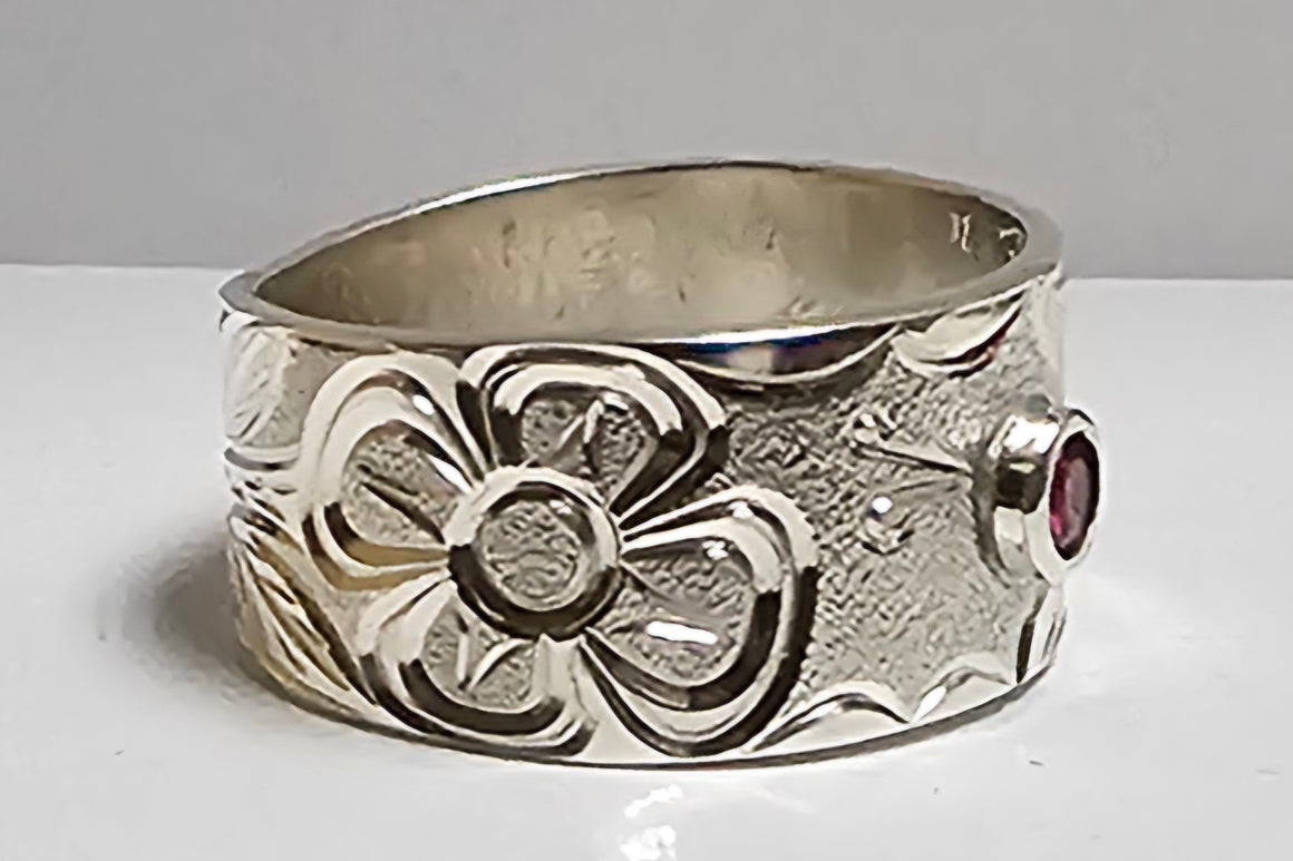 Silver Butterfly Ring With Pink Synthetic Gem Ring 3/8" Size 7 1/2