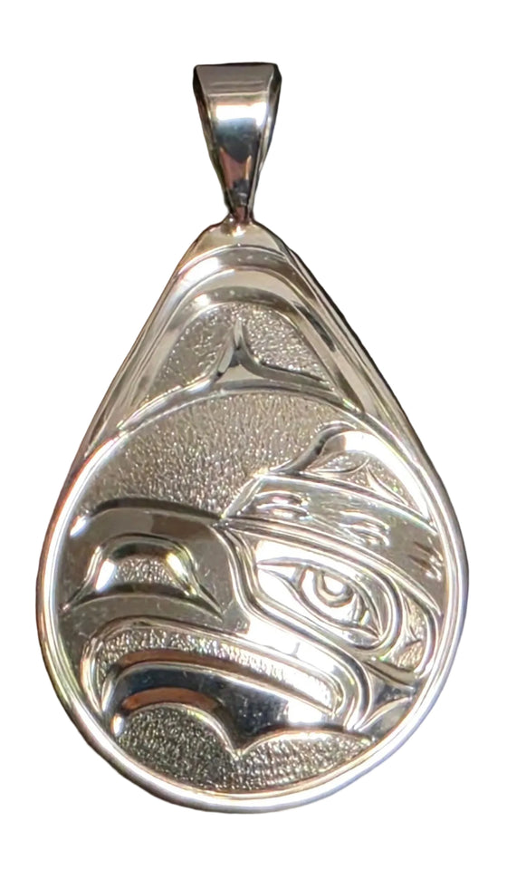 Silver Eagle Tear Drop Pendant by Joe Descoteaux