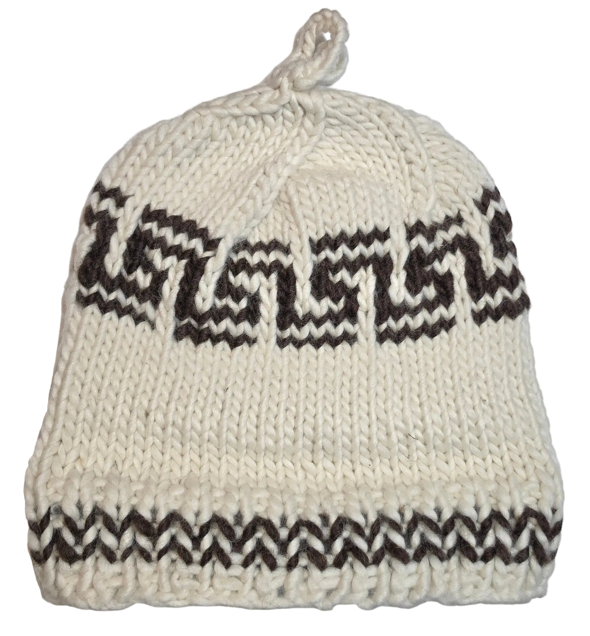 White Geometric with Lines Design Cowichan Toque