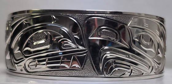 Thunderbird & Orca Silver 1" Bracelet by Joe Descoteaux