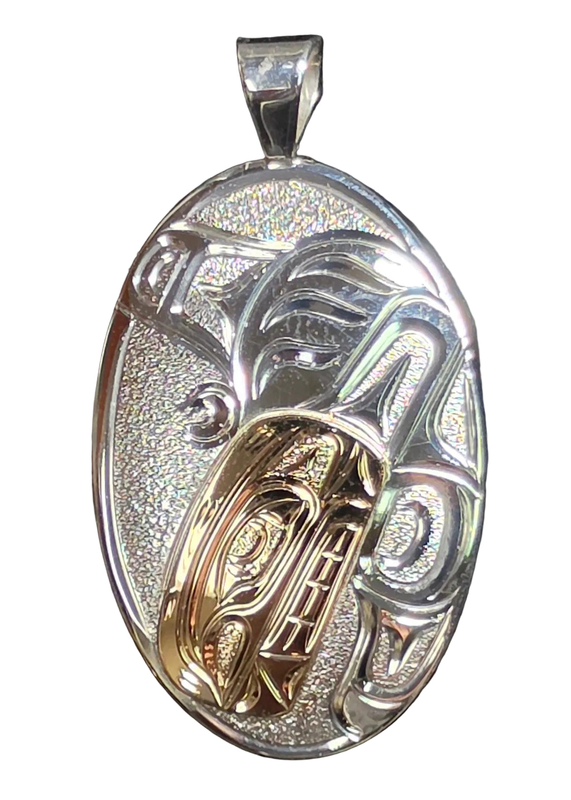 Orca Oval Silver Gold Pendant Pendant by Joe Descoteaux