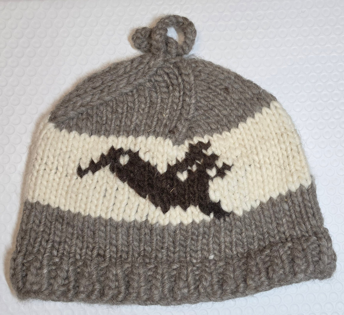 Rose & Hummingbird Design Gray Cowichan Toque
