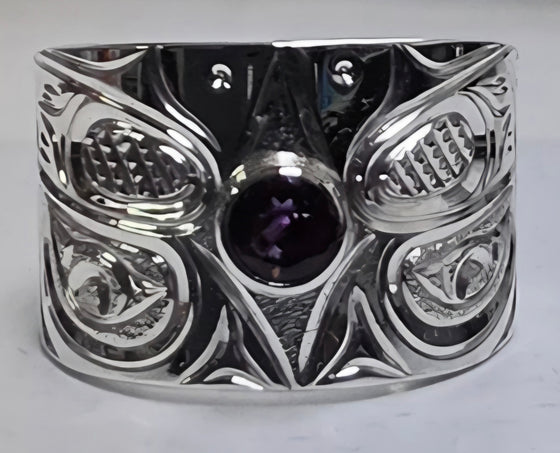 Butterfly Purple Amethyst 1/2" Silver Ring by Joe Descoteaux