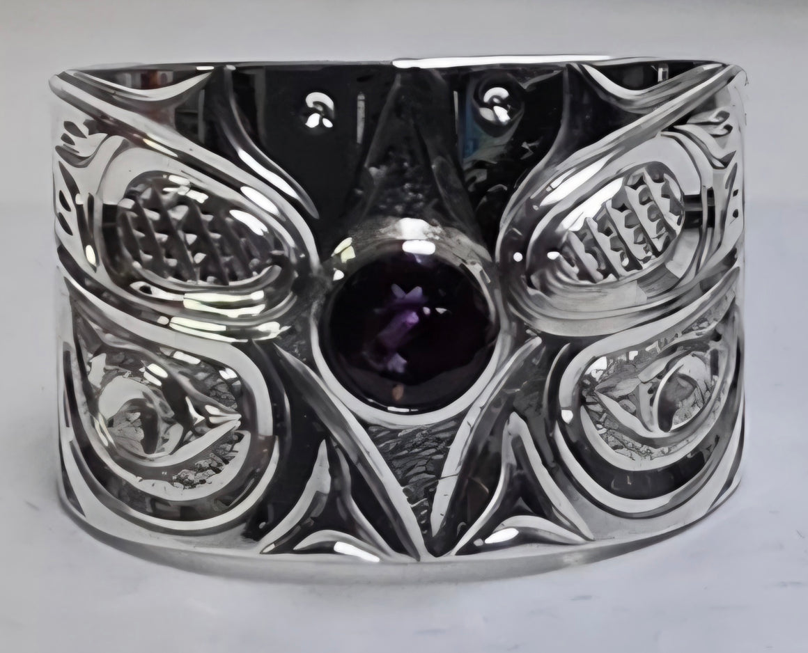 Butterfly Purple Amethyst 1/2" Silver Ring by Joe Descoteaux