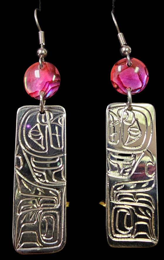 Rectangle orca Earrings Purple Abalone by Vincent Henson