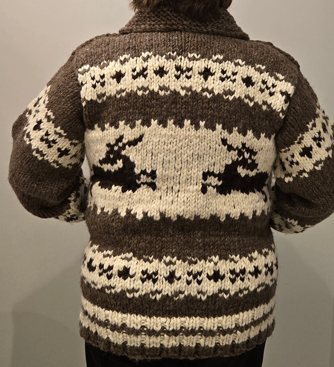 Cowichan sweater with deer design