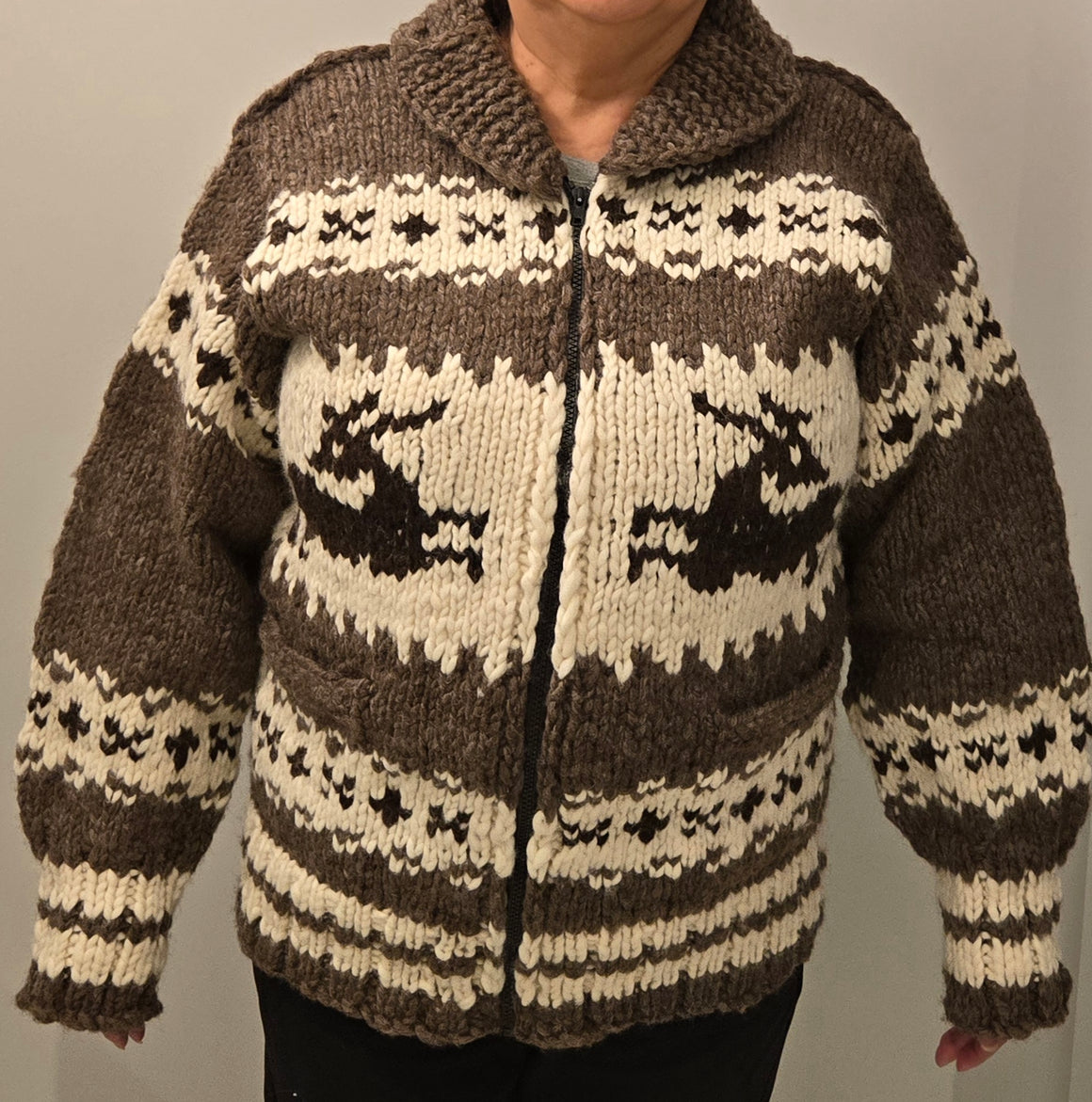 Cowichan sweater with deer design