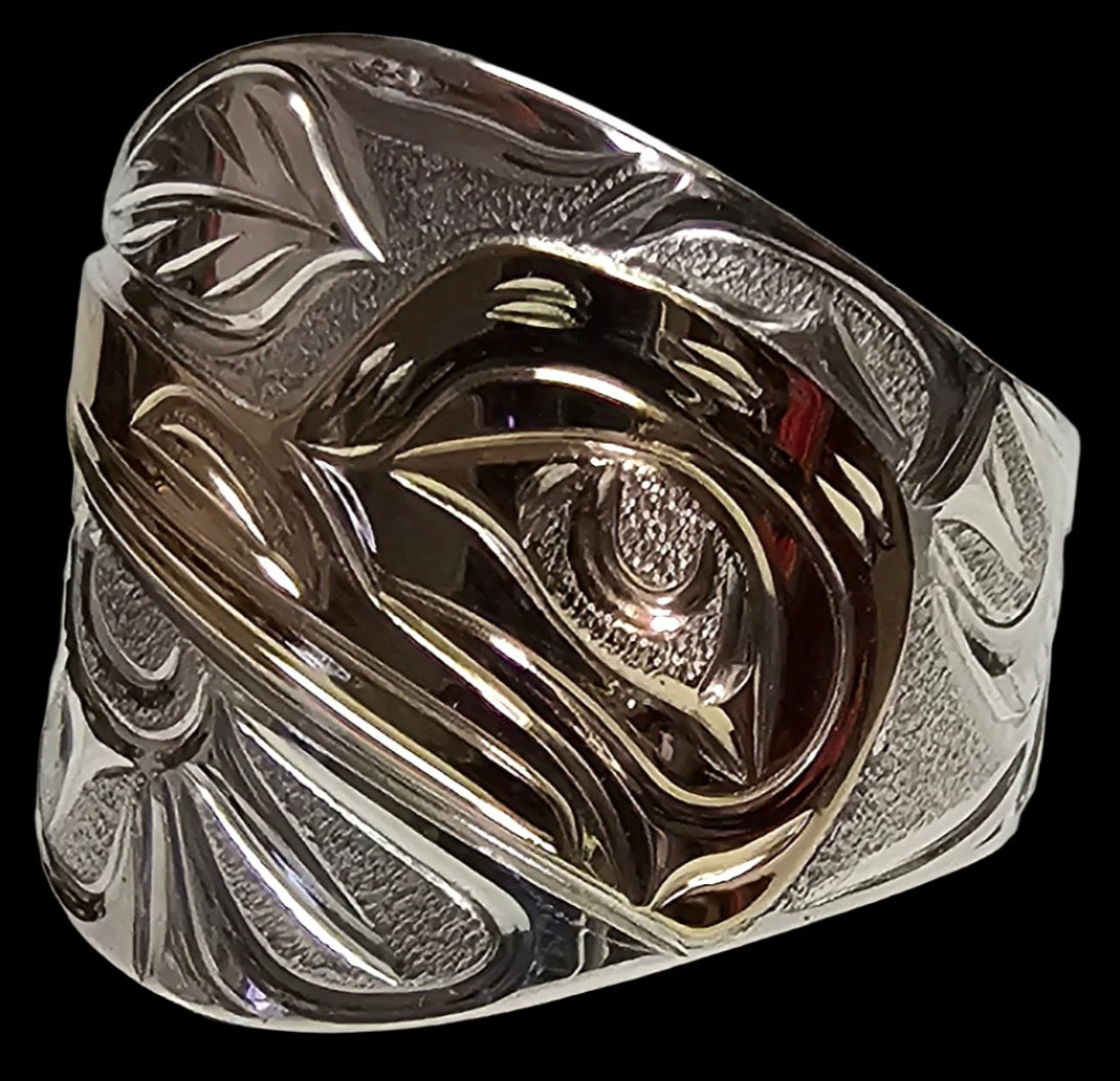 Hummingbird Silver Gold 3/4" Ring Size 8