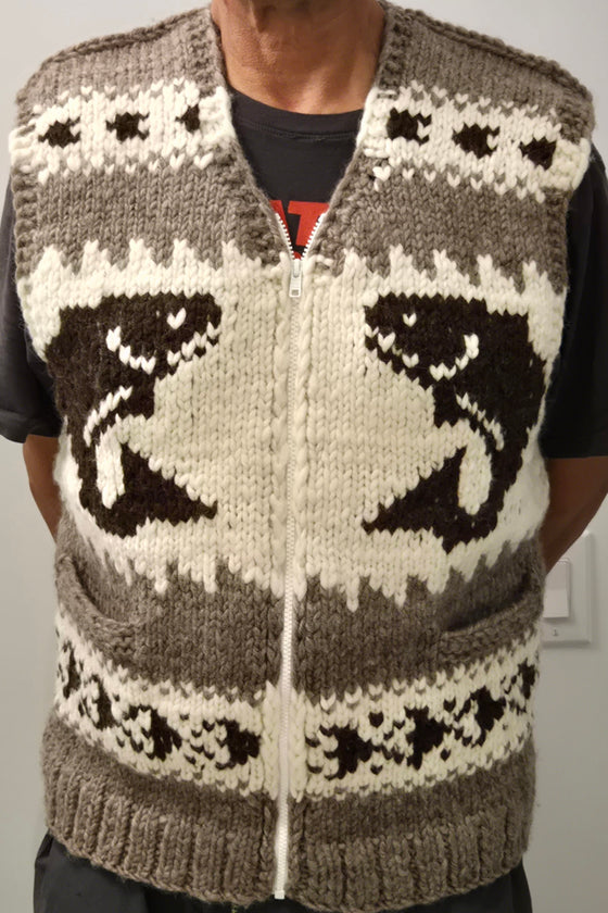 Cowichan knit vest with salmon design chest 46