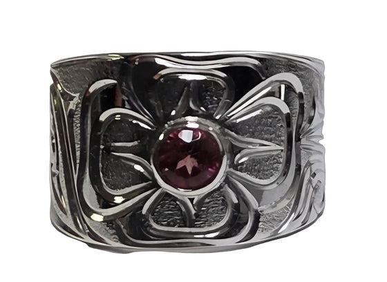 Hummingbird Silver with Pink Tourmaline Gem 1/2" Ring Size 7