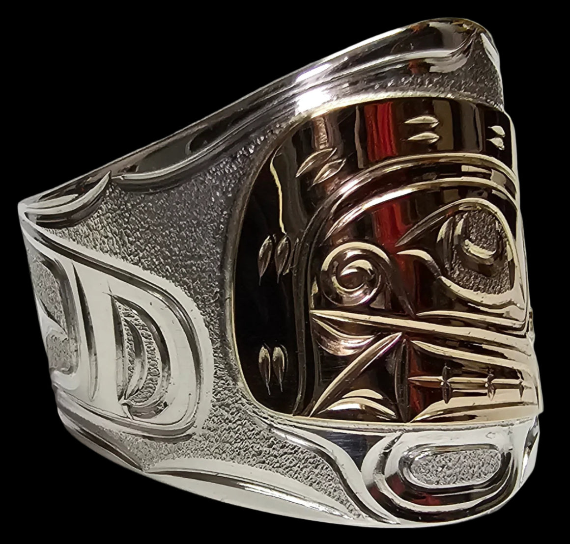 Orca 7/8" Silver Gold Ring Size 11 by Joe Descoteax