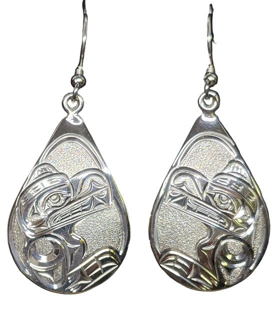 Bear Teardrop Silver Earrings by Joe Descoteaux