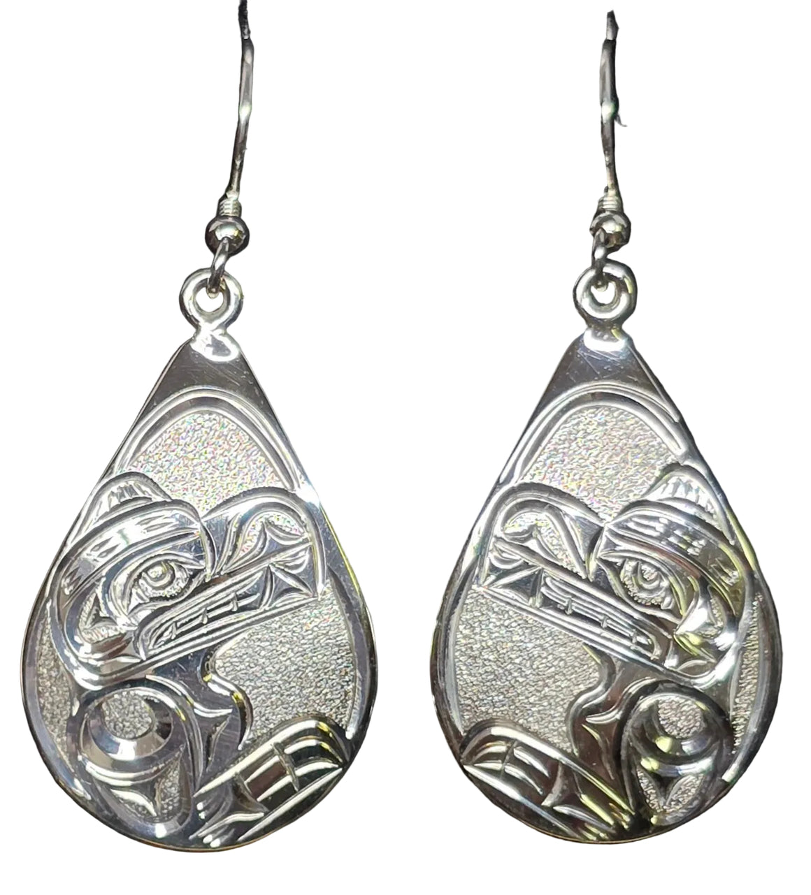 Bear Teardrop Silver Earrings by Joe Descoteaux