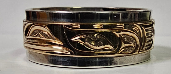 Raven Silver Gold Wrapped 3/8" Ring by Joe Descoteaux Size 12