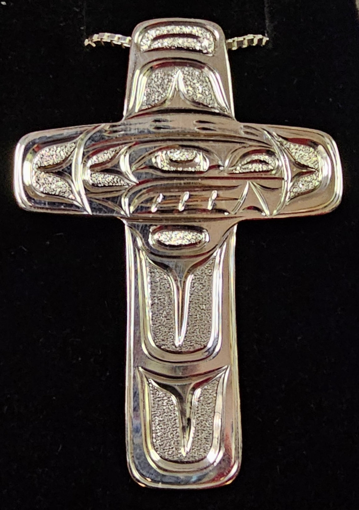 Orca Crucifix Silver Pendant by Joe Descoteaux