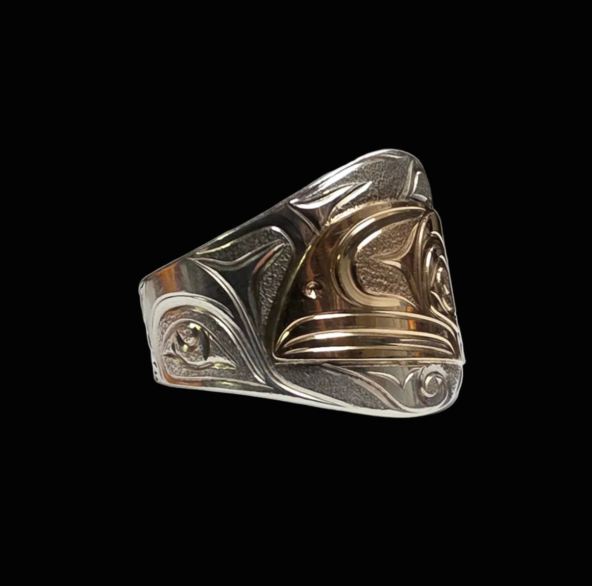 Raven Silver/Gold Ring by Joe Descoteax  3/4" Size 11