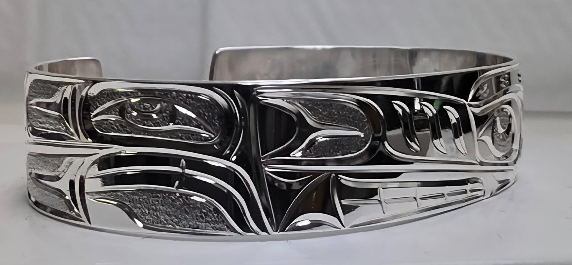 Wolf 1/2" Silver Bracelet by Joe Descoteaux
