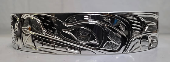 Bear & Salmon Silver Bracelet 1/2" by Joe Descoteaux