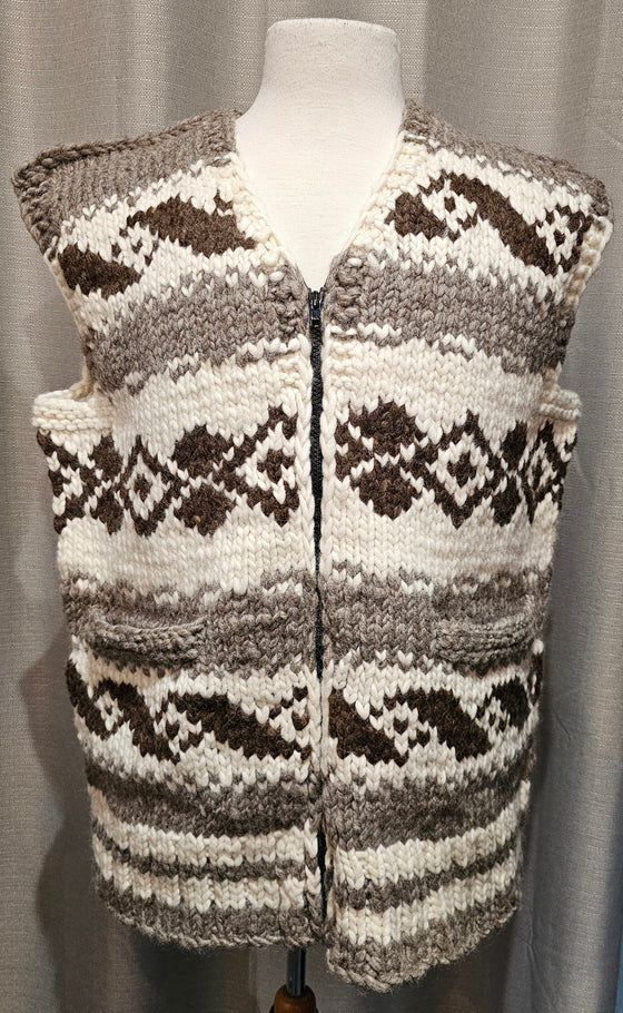 Cowichan Light Grey Geometric Design Vest Chest Size 46"