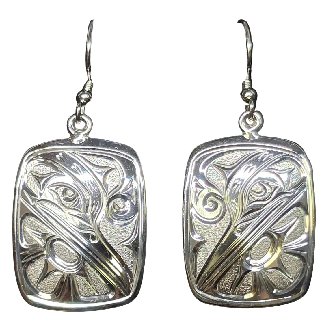 Hummingbird Square Silver Earrings by Joe Descoteaux