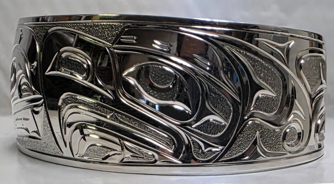 Thunderbird & Orca Silver 1" Bracelet by Joe Descoteaux