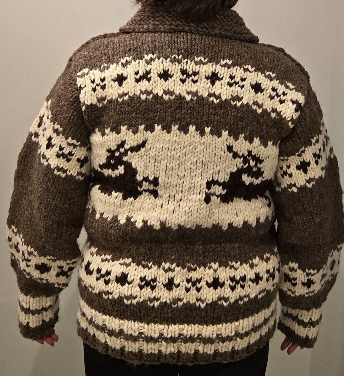 Cowichan sweater with deer design