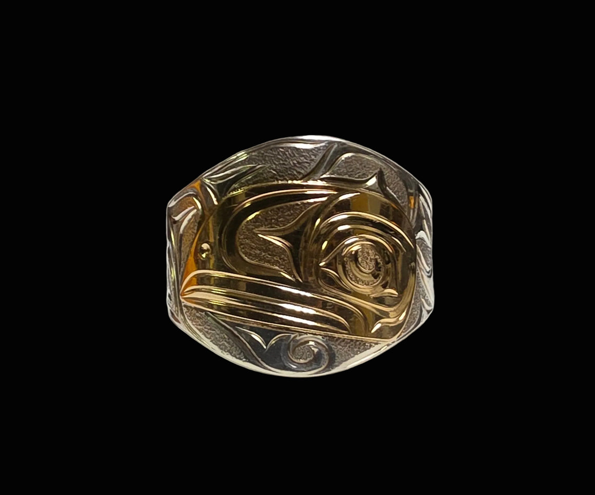 Raven Silver/Gold Ring by Joe Descoteax  3/4" Size 11