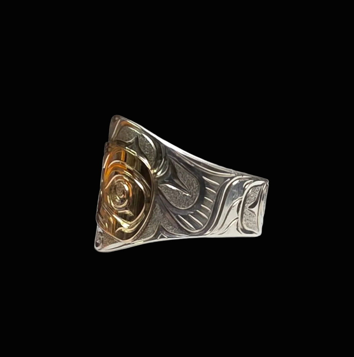 Raven Silver/Gold Ring by Joe Descoteax  3/4" Size 11