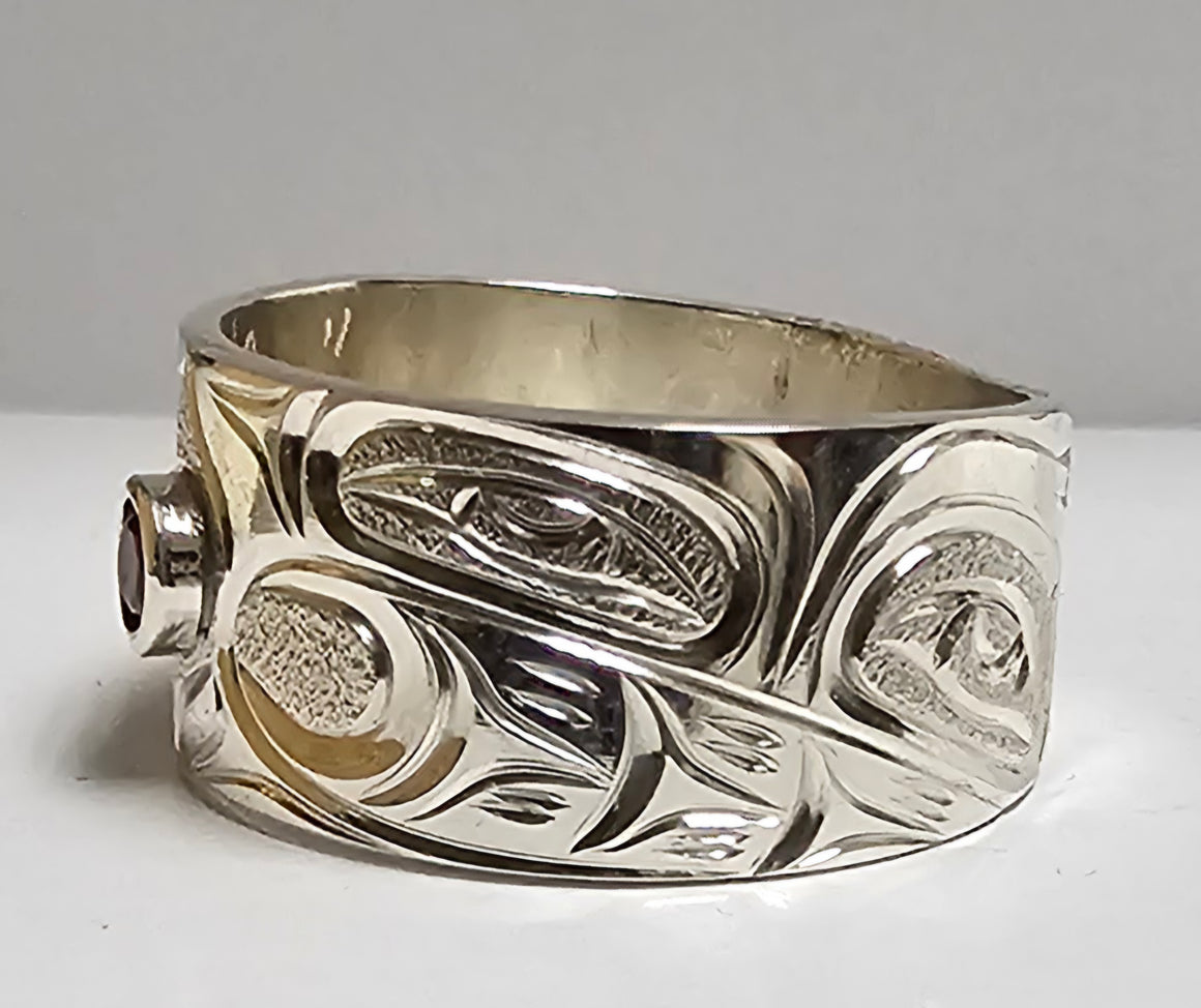 Silver Butterfly Ring With Pink Synthetic Gem Ring 3/8" Size 7 1/2