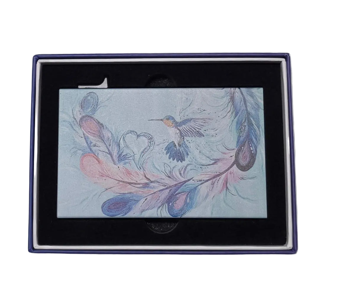 Hummingbird Feathers Metal Card Holder