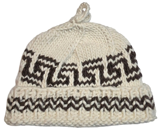 White Geometric with Lines Design Cowichan Toque