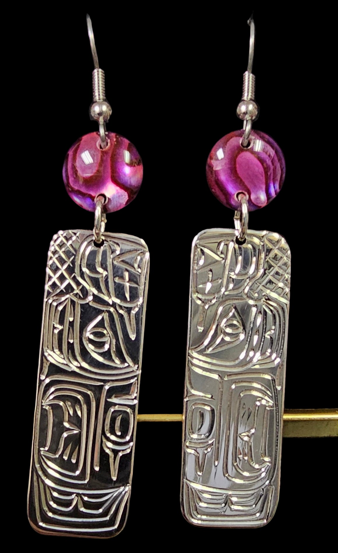 Rectangle Bear Earrings Purple Abalone by Vincent Henson