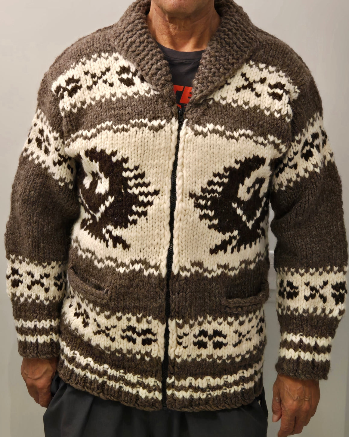 Cowichan knit sweater with eagle design