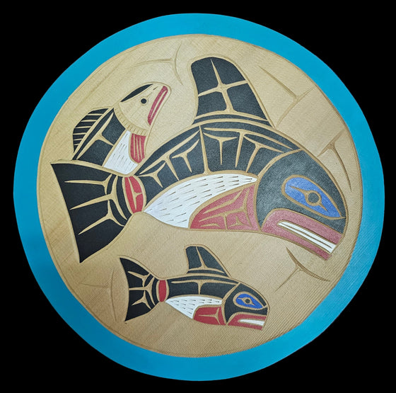 Killer Whale & Salmon Circle Carving