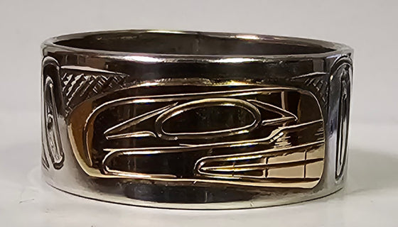 Orca Silver Gold Ring 3/8 Size 10