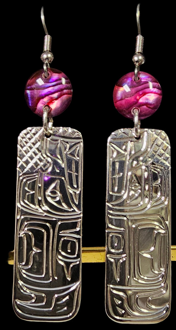 Rectangle Wolf Earrings Purple Abalone by Vincent Henson