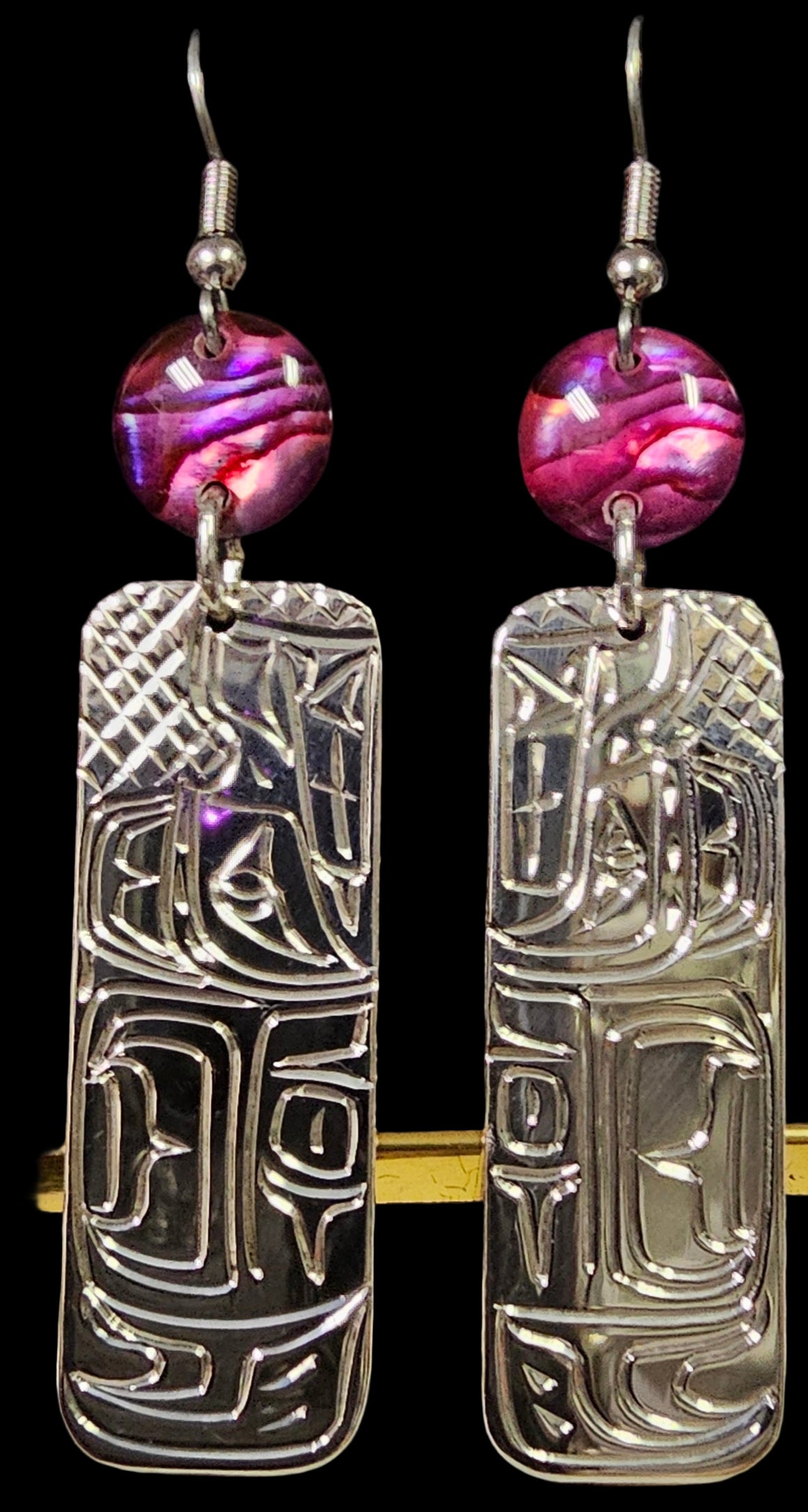 Rectangle Wolf Earrings Purple Abalone by Vincent Henson