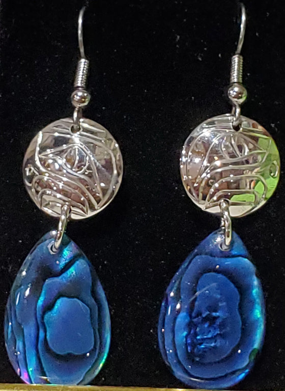 Sterling Silver Eagle Design Earrings With Tear Drop Shell (blue)