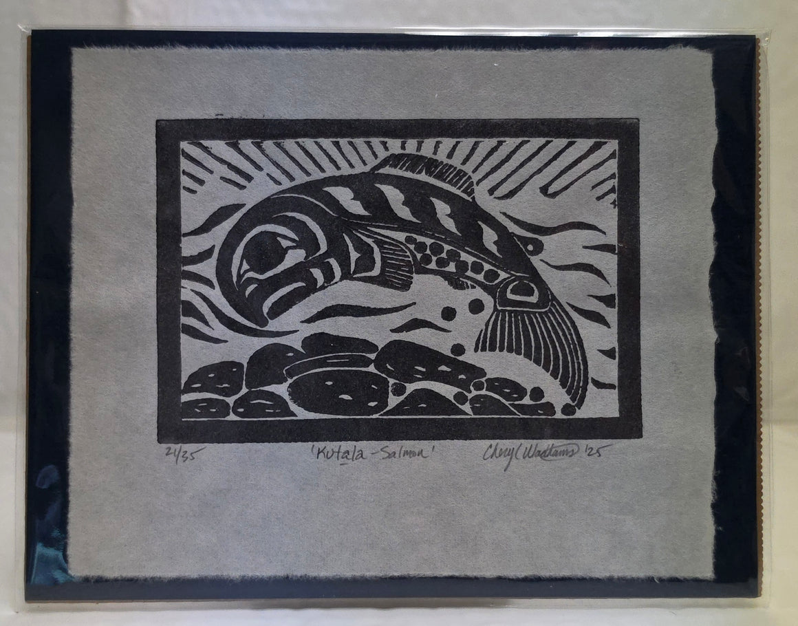 Salmon design - Lino Block Print Unframed by Cheryl Wadhams