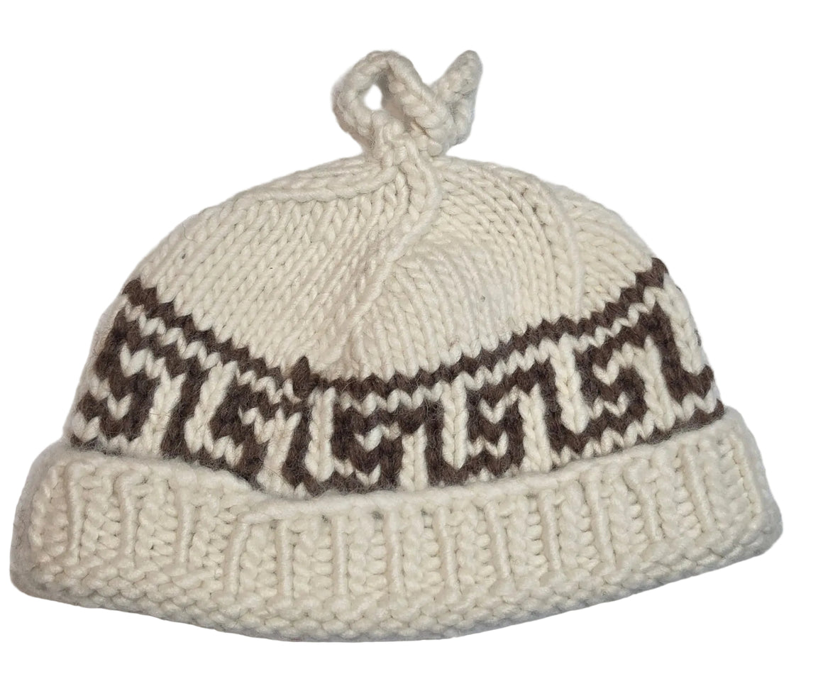 White Geometric without Lines Design Cowichan Toque