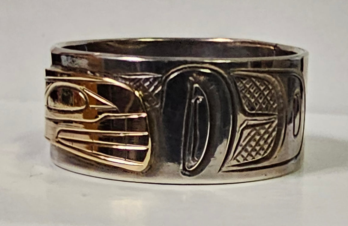 Orca Silver Gold Ring 3/8 Size 10