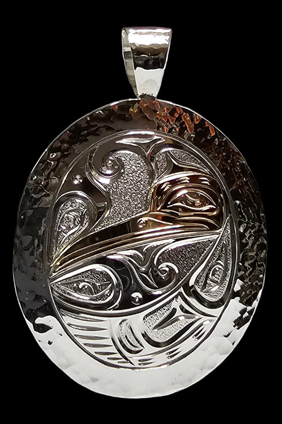 Hummingbird Oval Silver Gold Pendant by Joe Descoteaux