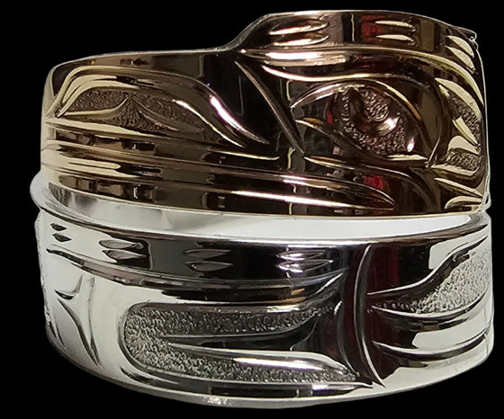 Spiral Raven Silver Gold Ring 1/4" Size 10 by Joe Descoteax